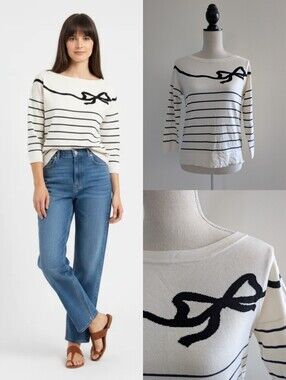 Like New Weekend Max Mara Silk Cotton Blend Striped Sweater with Bow Accent